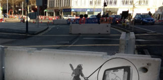 Minotaur, Banksy, Swansea, Roadworks