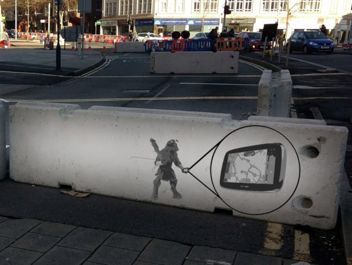 Banksy Minotaur, Banksy, Swansea, Roadworks